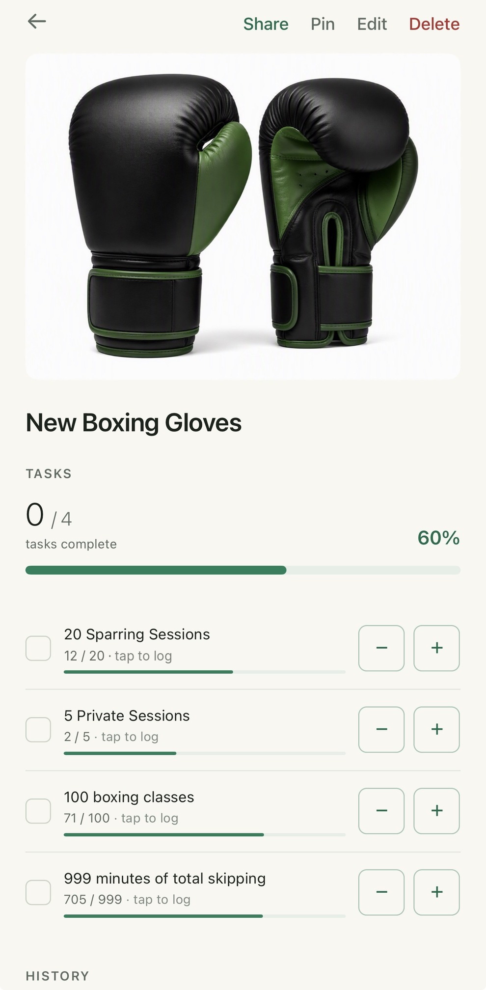 New boxing gloves: sparring, classes and skipping, 60 percent earned